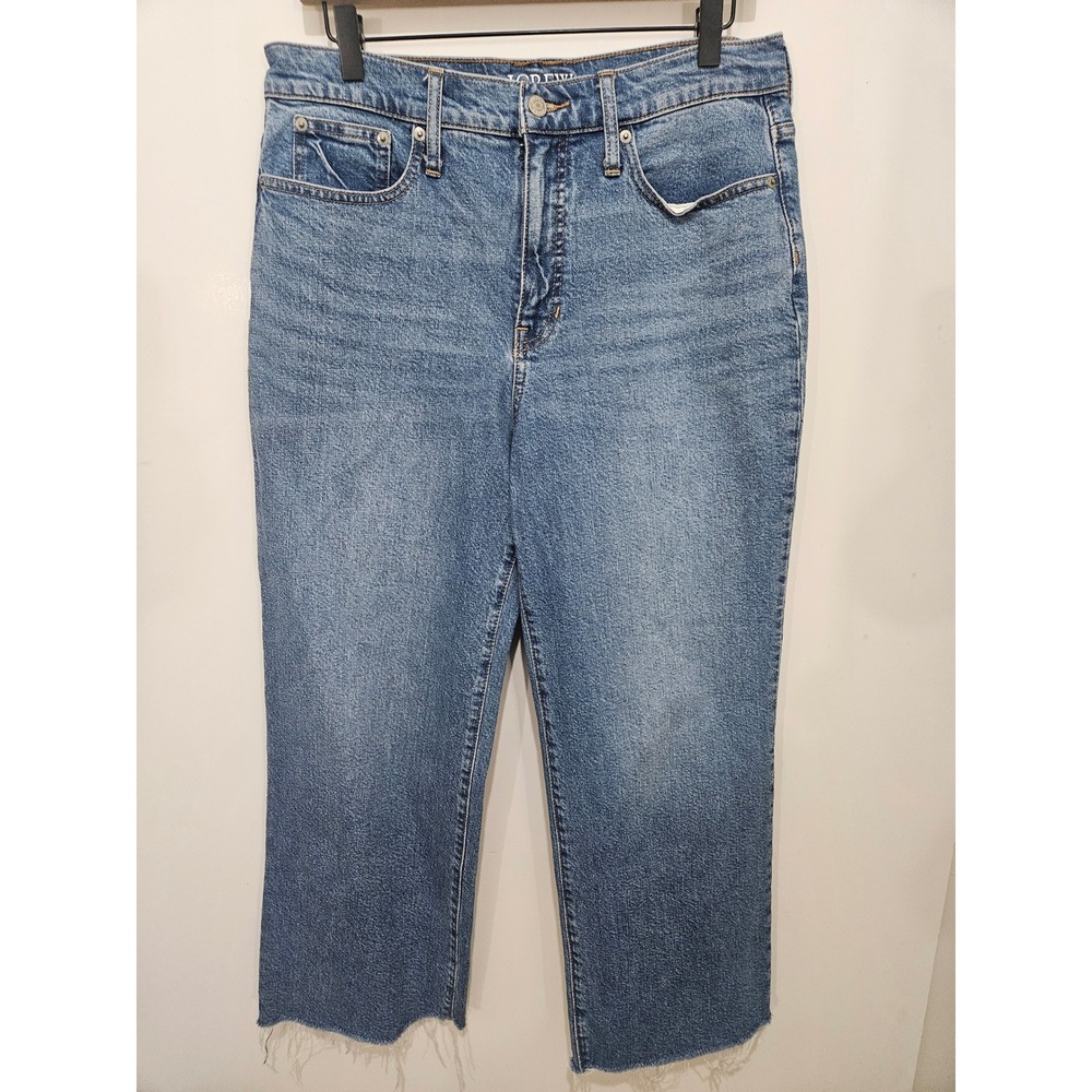 J.Crew Slim Wide Leg Jeans Medium Wash Raw Hem Denim Sizeโ 29 High Rise